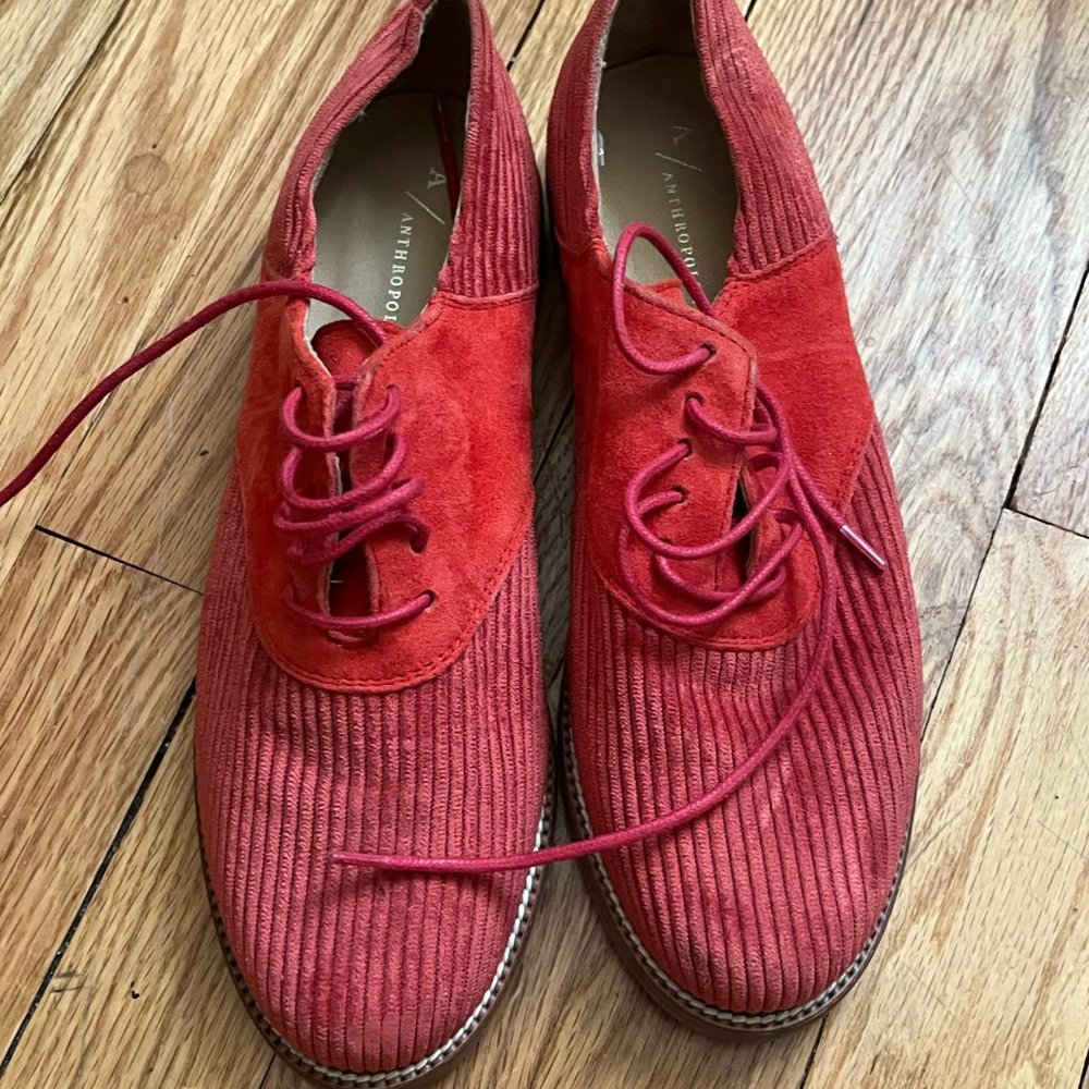 Anthropologie Red Corduroy Lace up shoes size 6